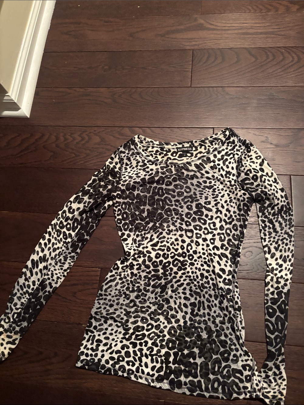 Express Black & White Leopard Print Long Sleeve Tee